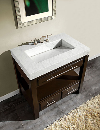 Accord Contemporary 36 inch Bathroom Vanity Espresso Finish Carrara Marble Top
