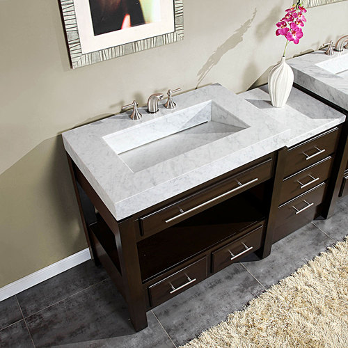 Accord Contemporary 56 inch Modular Bathroom Vanity White Carrara Marble Top