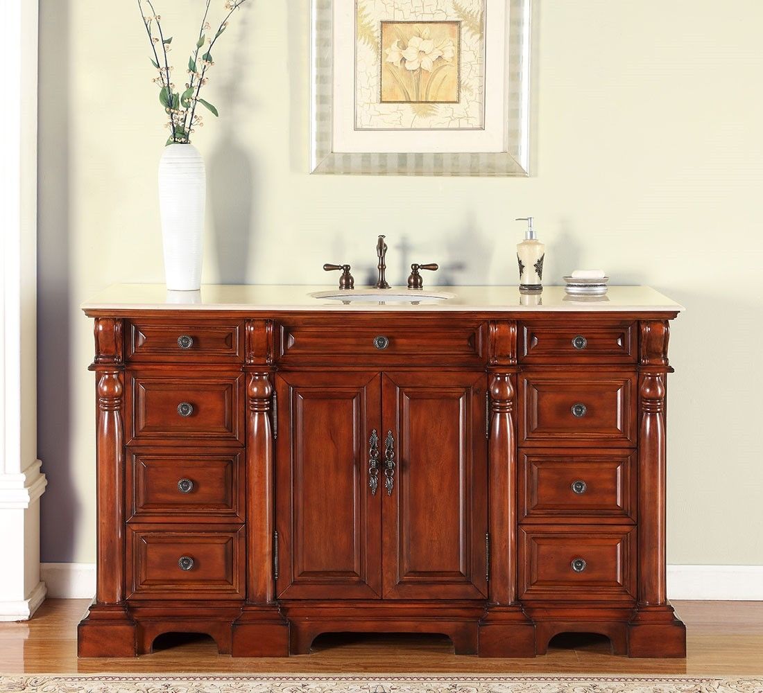 Accord 62 inch Antique Single Sink Bathroom Vanity Marble Top