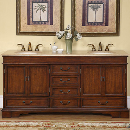 Accord Traditional 72 inch Double Sink Bathroom Vanity with Travertine Top 
