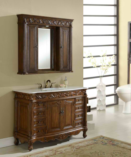 48" Deep Chestnut Finish Matching Medicine Cabinet, Two Marble Top Options