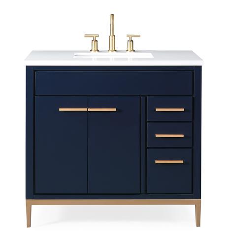 36" Modern Bathroom Vanity in Navy Blue Finish with Cream Marble Top 