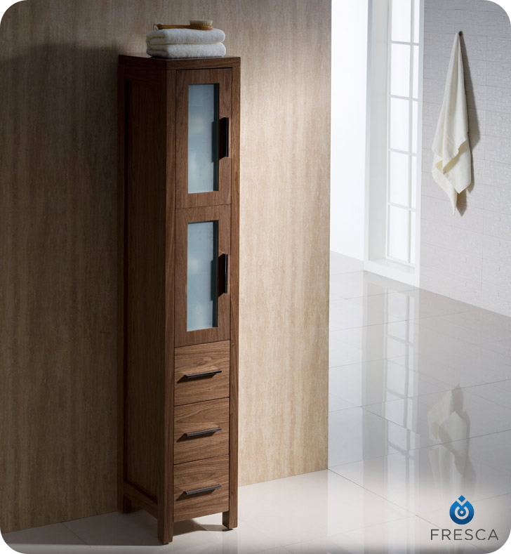 Torino Walnut Tall Bathroom Linen Side Cabinet