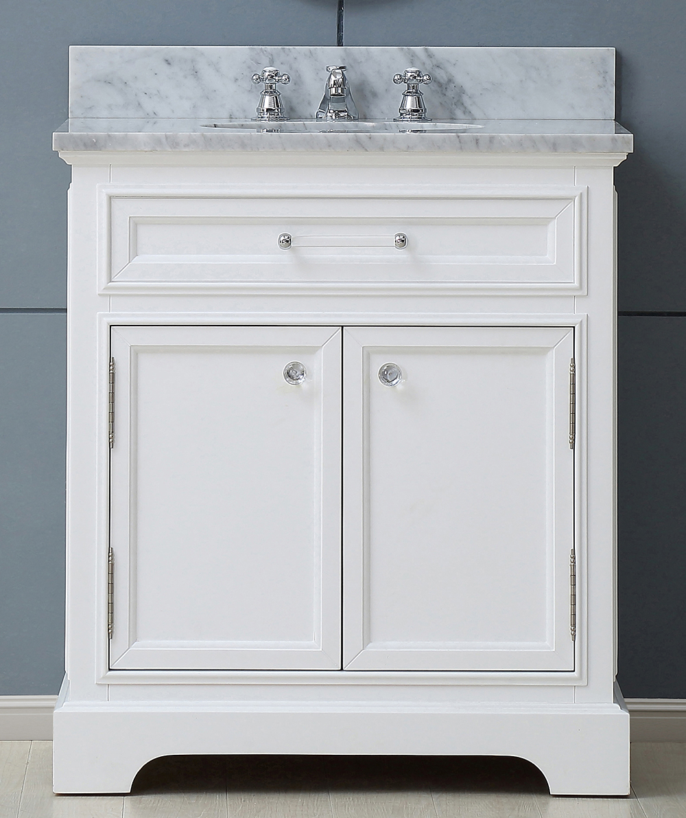 24" Pure White Single Sink Bathroom Vanity with White Carrara Marble Top
