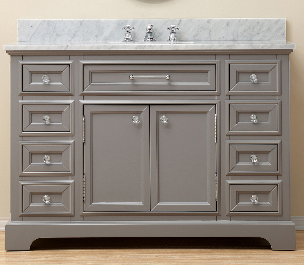 48" Cashmere Grey Single Sink Bathroom Vanity with Carrara White Marble Top