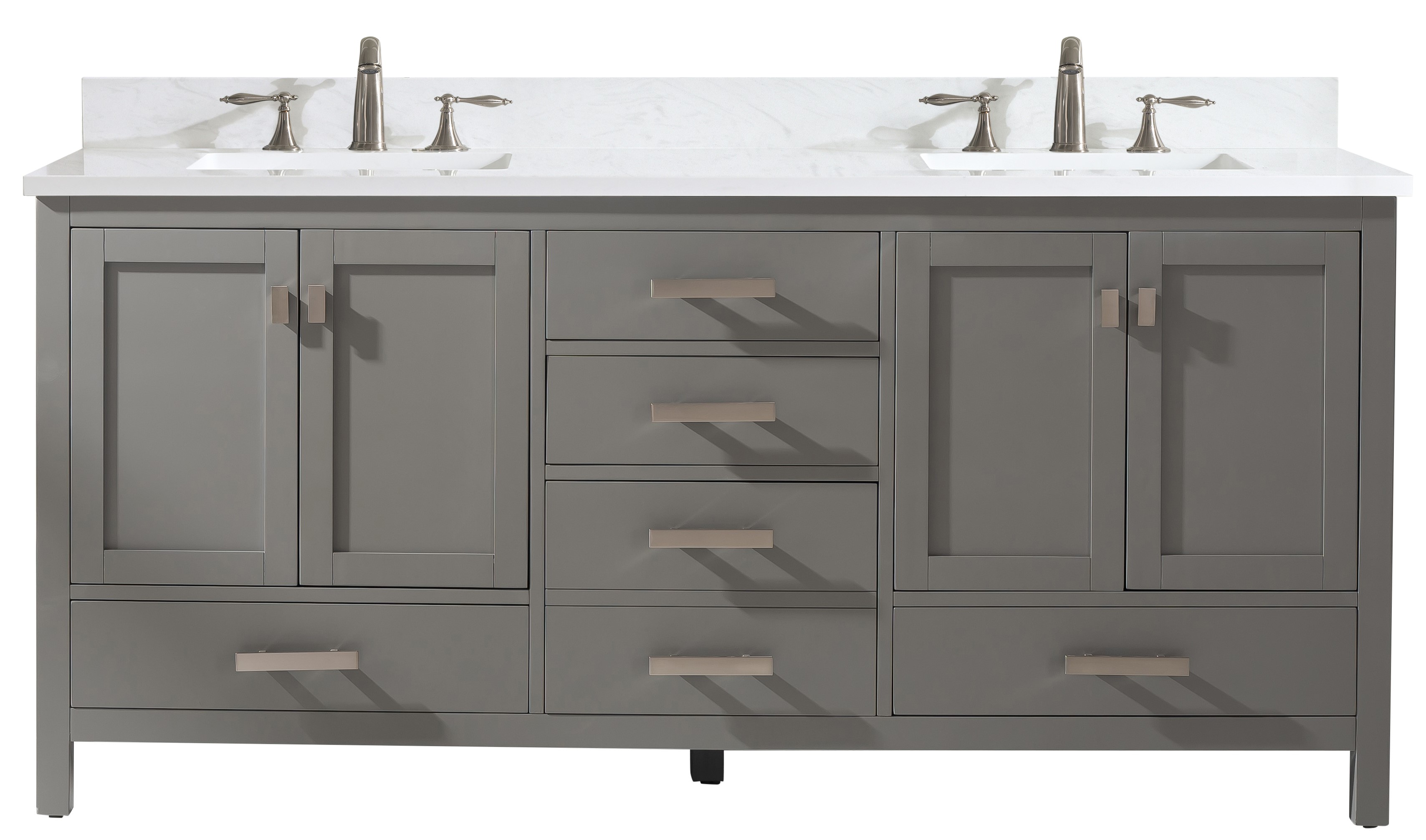 Modern 72" Double Sink Vanity with 1" Thick White Quartz Countertop in Gray Finish
