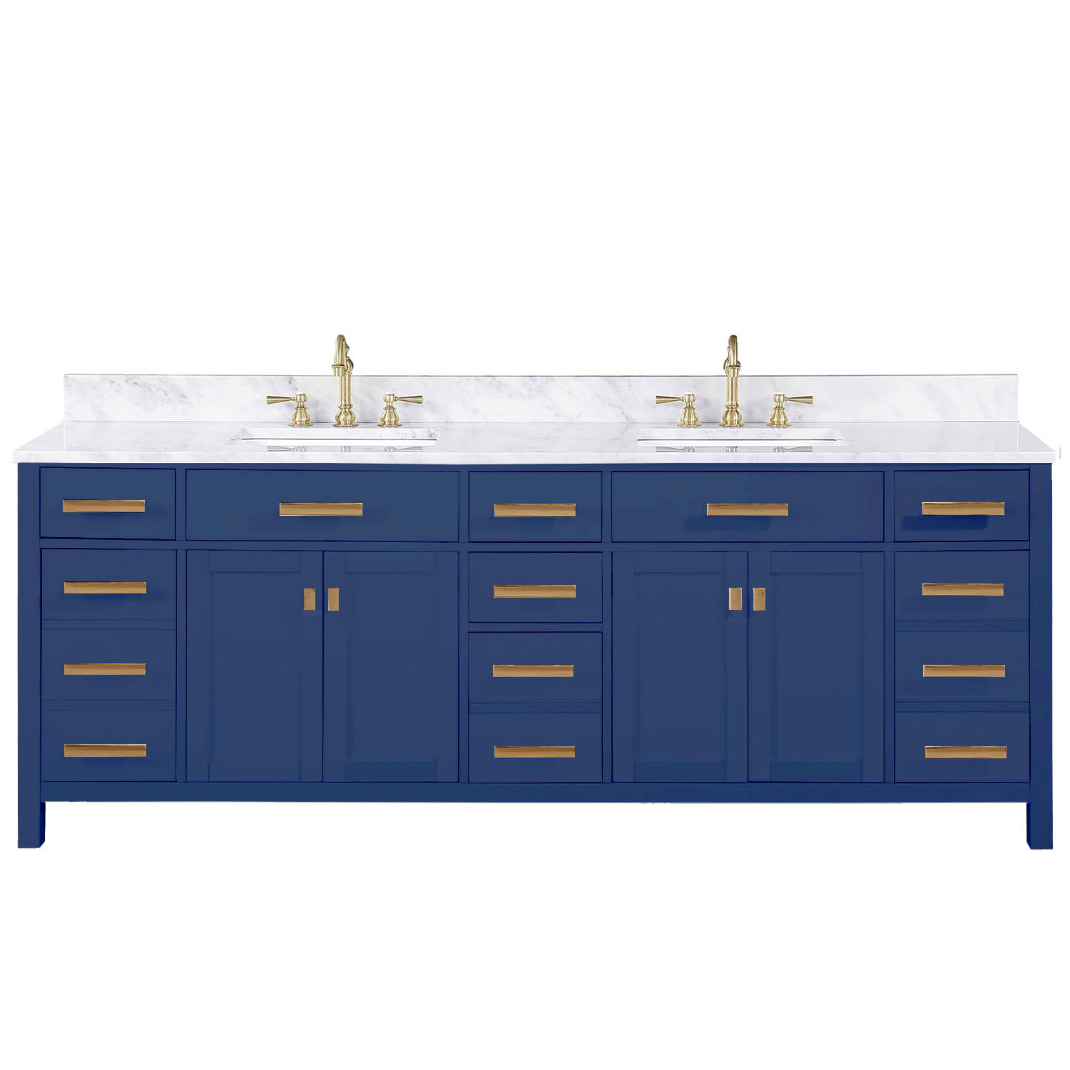 Modern 84" Double Sink Vanity with Carrara Marble Counterop in Blue Finish