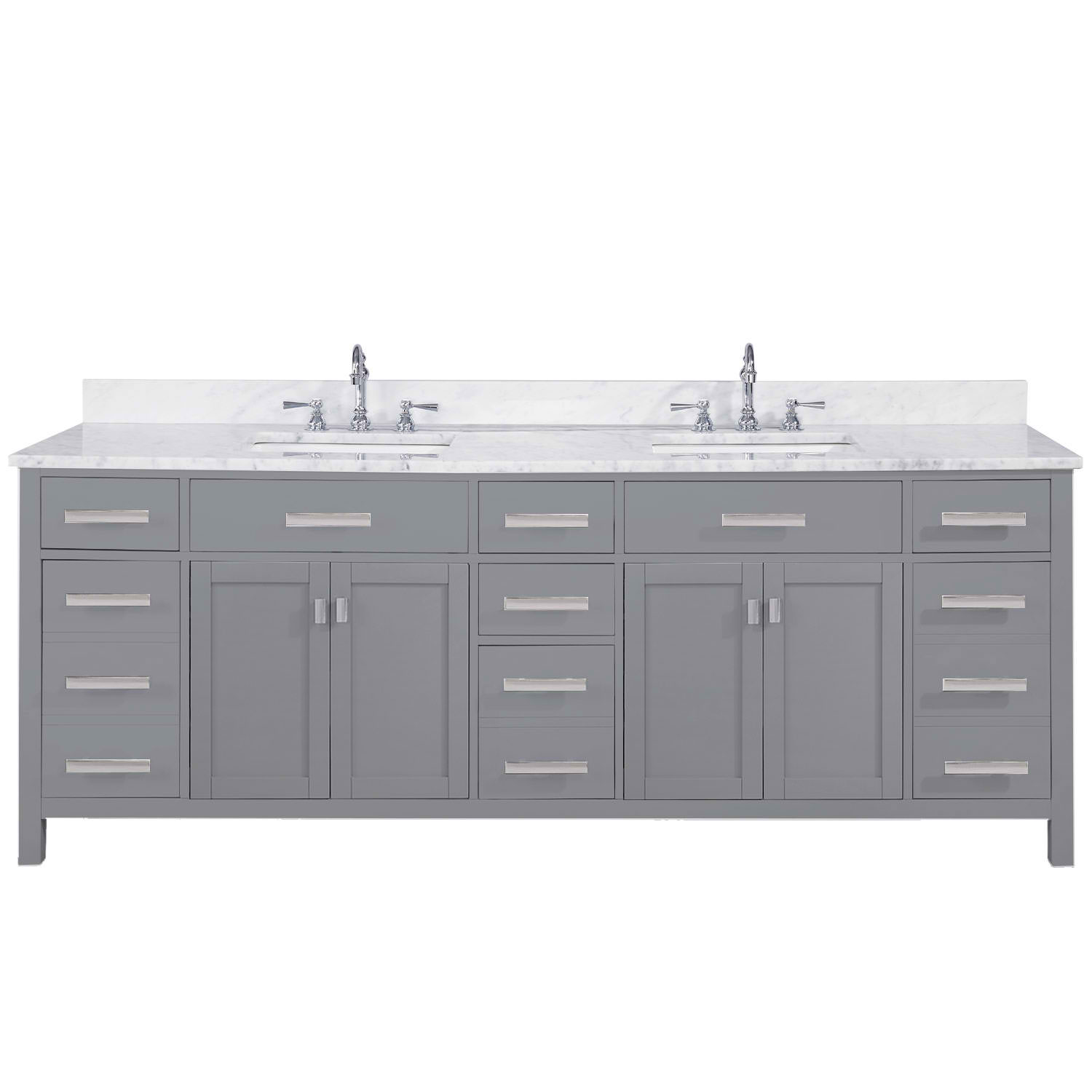 Modern 84" Double Sink Vanity with Carrara Marble Counterop in Gray Finish