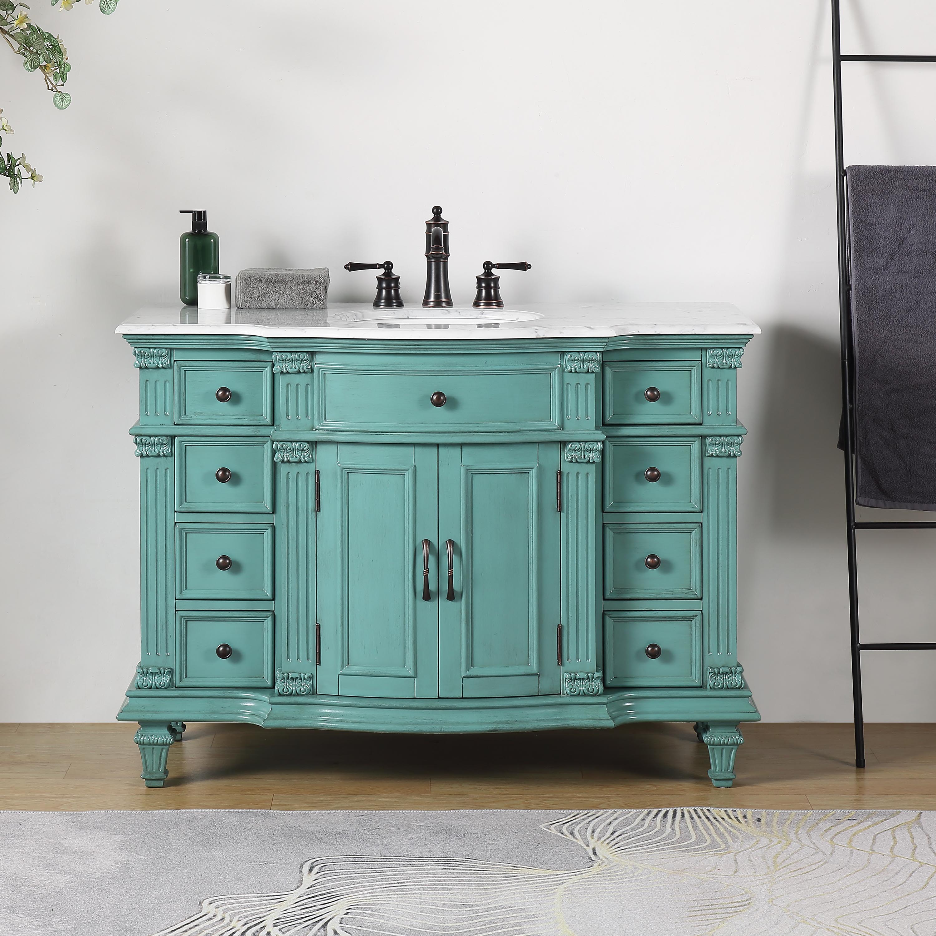 Adelina 48" Mint Green Traditional Style Single Sink Bathroom Vanity with White Carrara Marble Countertop
