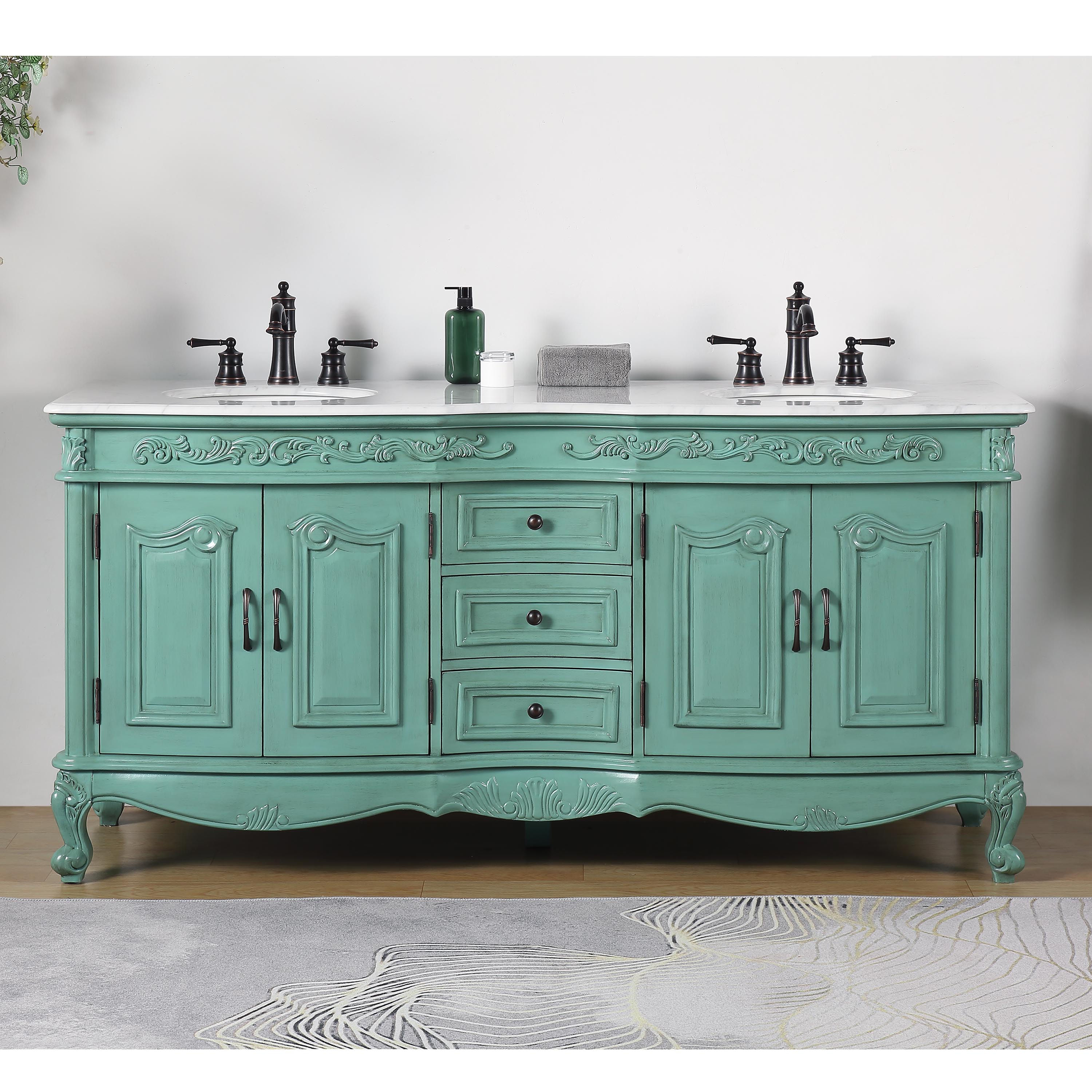 Adelina 72" Mint Green Double Sink Traditional Style Bathroom Vanity with White Carrara Marble Countertop