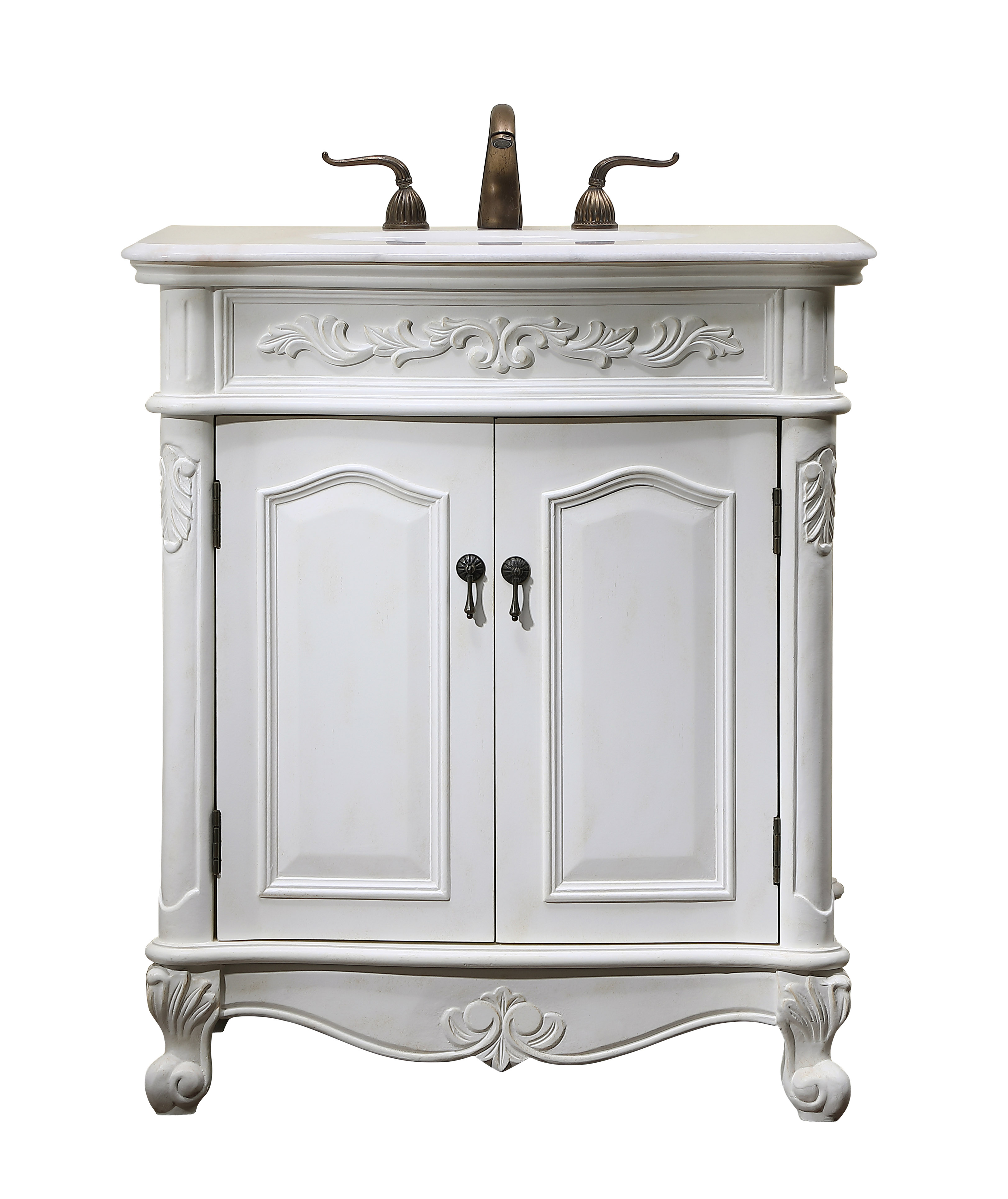 30" Antique White Finish Vanity with Victorian Style Leg