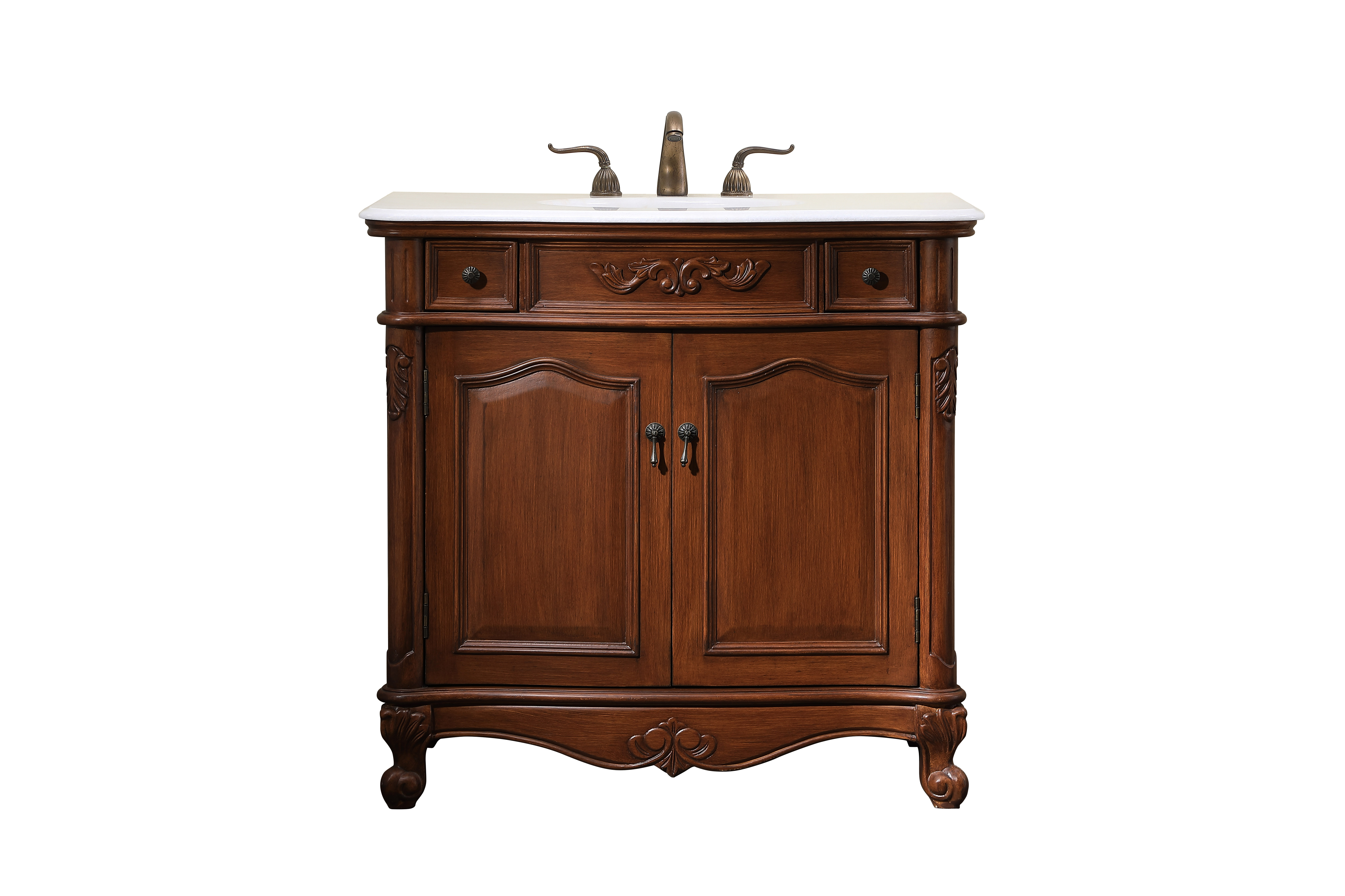 36" Deep Chestnut Finish Vanity Victorian Style Leg with White Marble Top