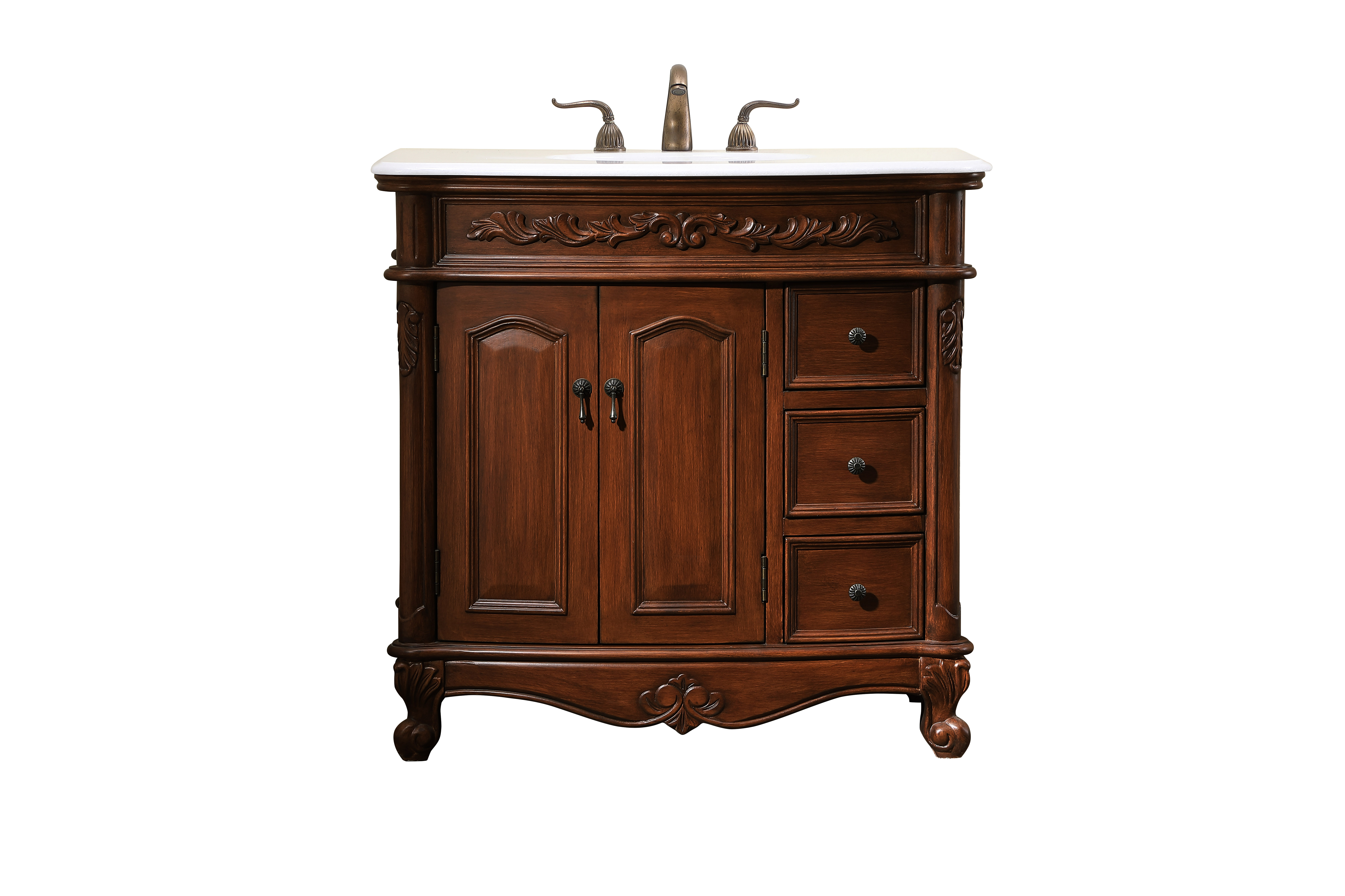 36" Deep Chestnut Finish Vanity Victorian Style Leg with White Imperial Marble Top