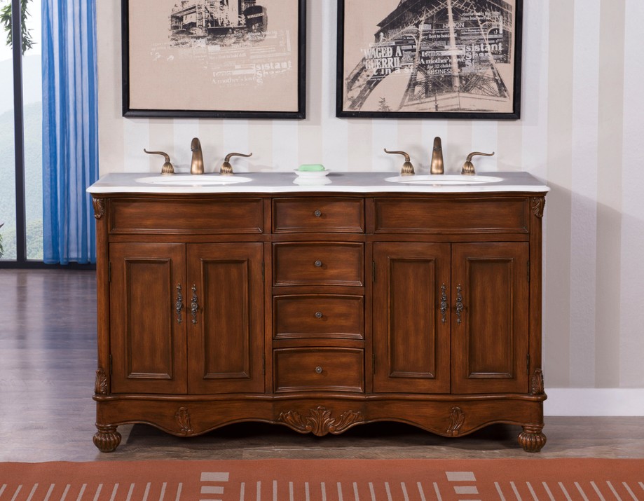 60 In. Adelina Double Bathroom Vanity in Teak Finish