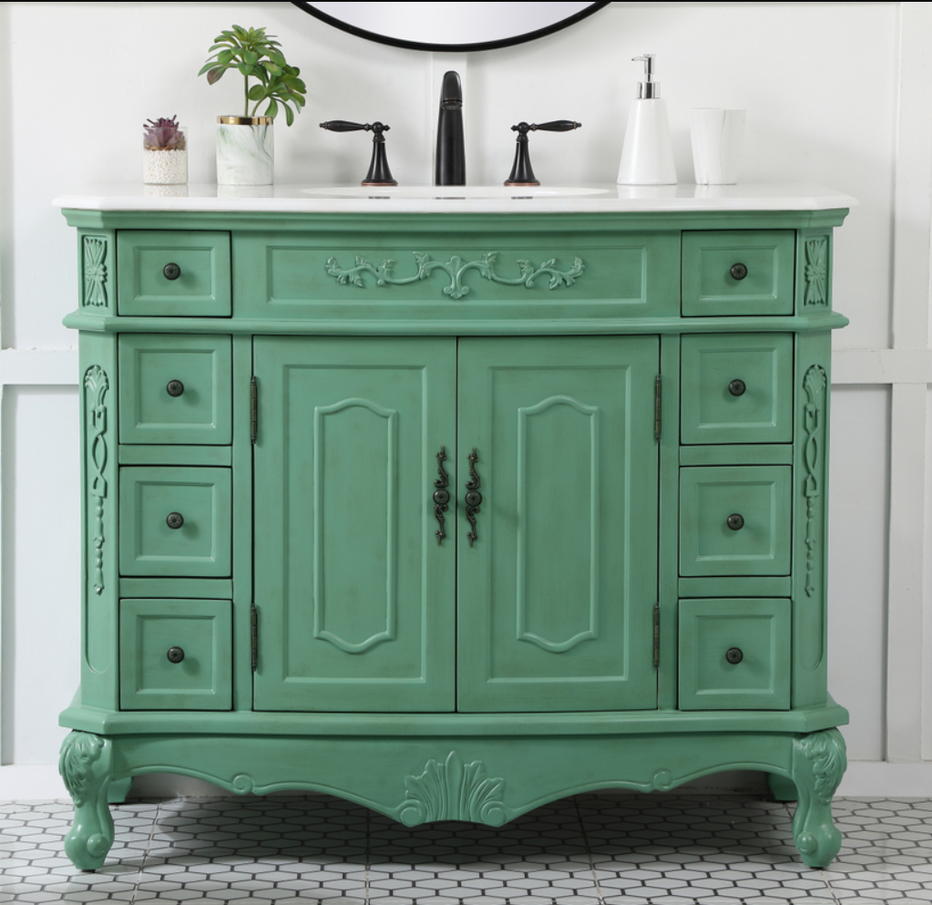 42 inch Adelina Single Bathroom Vanity in Vintage Mint with Ivory White Marble 42 inch Adelina Single Bathroom Vanity in Vintage Mint with Ivory White Marble