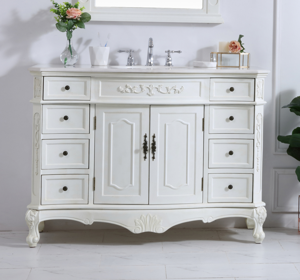 48 inch Adelina Single Bathroom Vanity in Antique White with Ivory White Marble 48 inch Adelina Single Bathroom Vanity in Antique White with Ivory White Marble