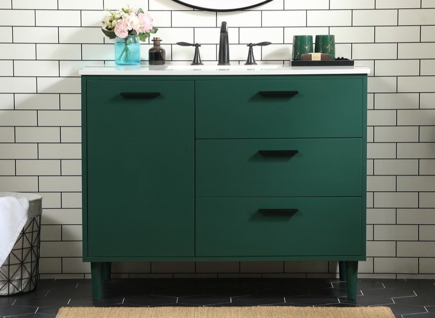 42 inch Modern Fitting Bathroom Vanity in Green with Backsplash Option 42 inch Modern Fitting Bathroom Vanity in Green with Backsplash Option