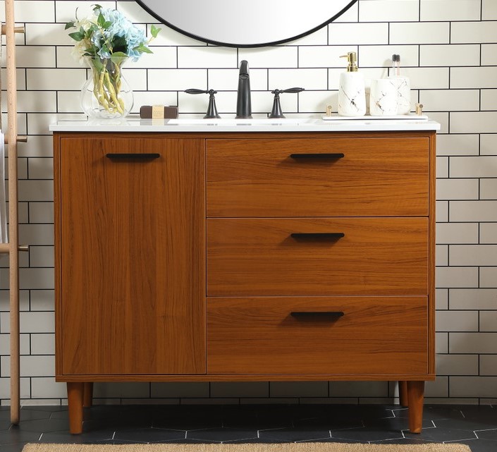 42 inch Modern Fitting Bathroom Vanity in Teak with Backsplash Option 42 inch Modern Fitting Bathroom Vanity in Teak with Backsplash Option