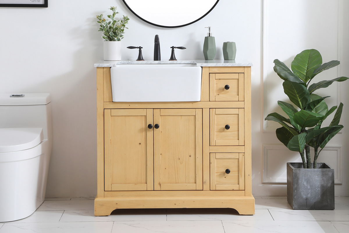 Modern Fitting 36 inch Single Bathroom Vanity in Natural Wood with Backsplash Option
