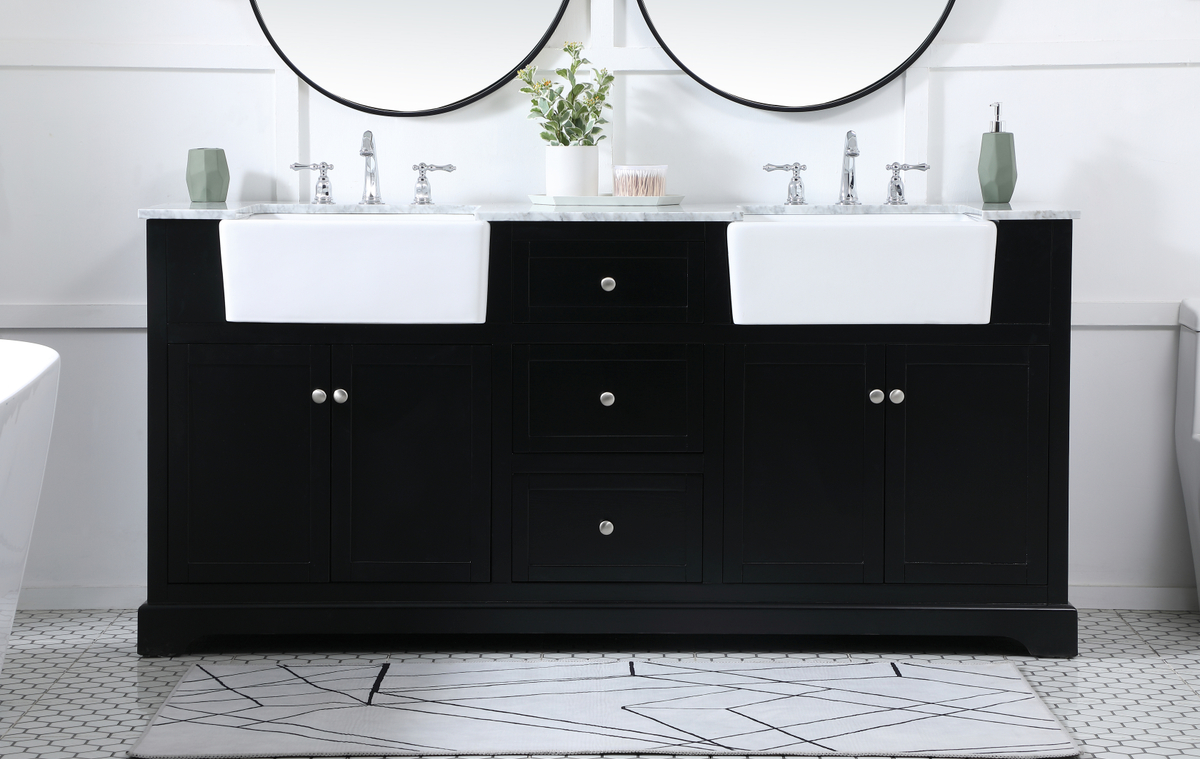 Modern Fitting 72 inch Double Bathroom Vanity in Black Finish 