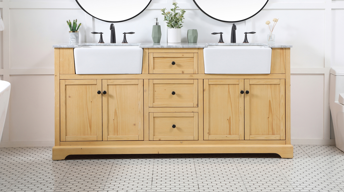 Modern Fitting 72 inch Double Bathroom Vanity in Natural Wood Finish
