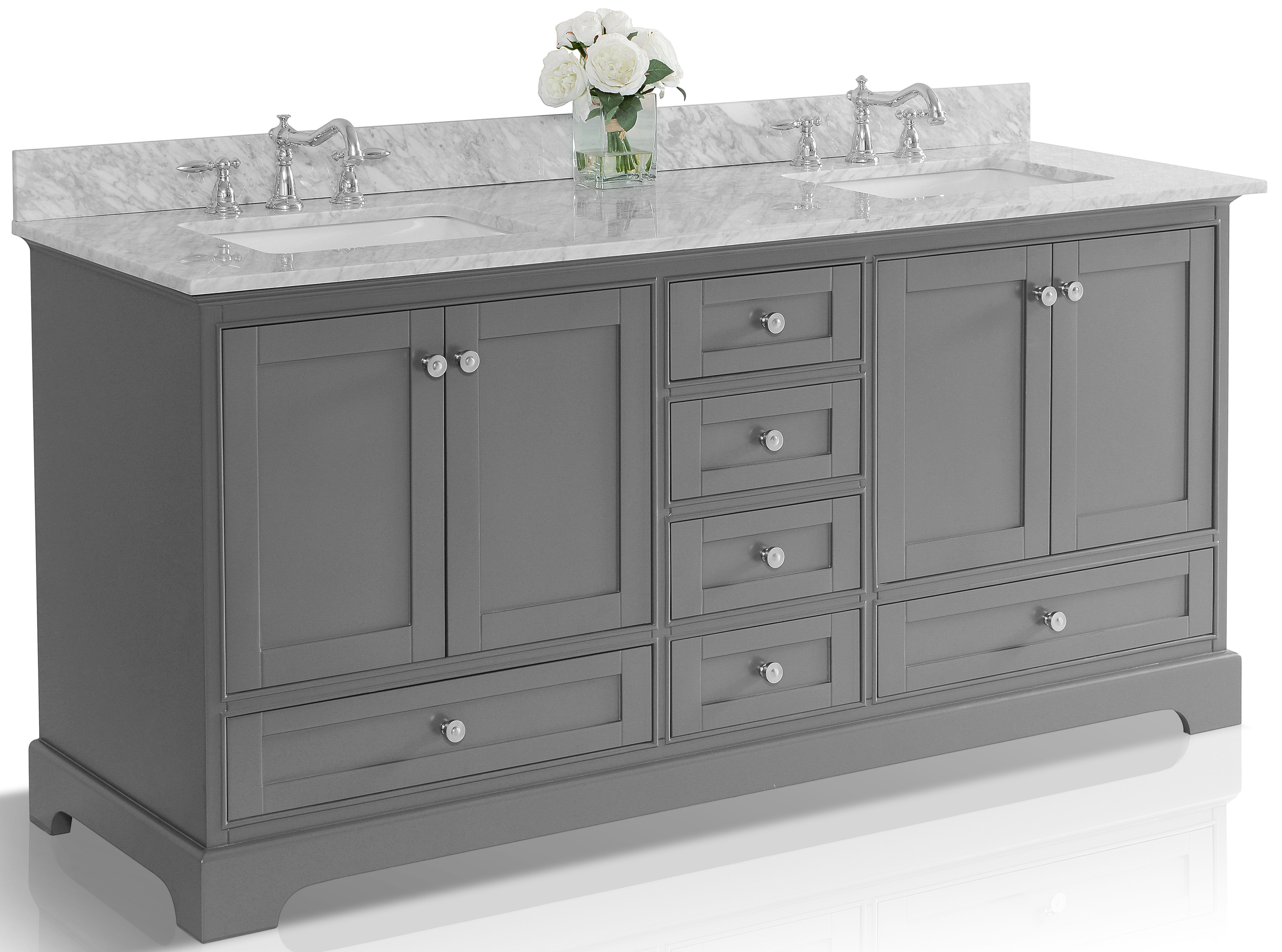 72" Bath Vanity Set in Sapphire Gray with Italian Carrara White Marble Vanity top and White Undermount Basin with Mirror Option