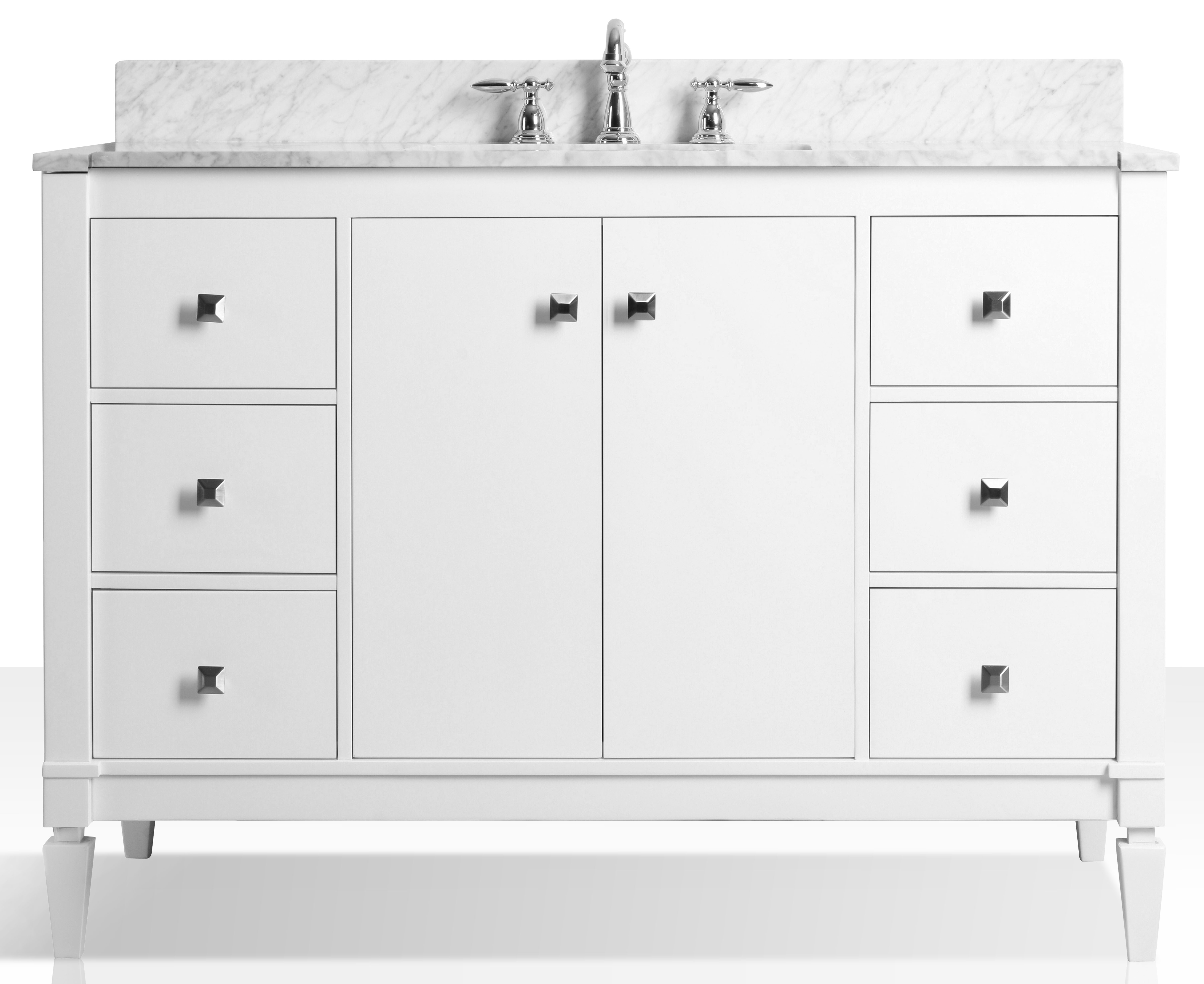 48" Single Sink Bath Vanity Set in White with Italian Carrara White Marble Vanity top and White Undermount Basin