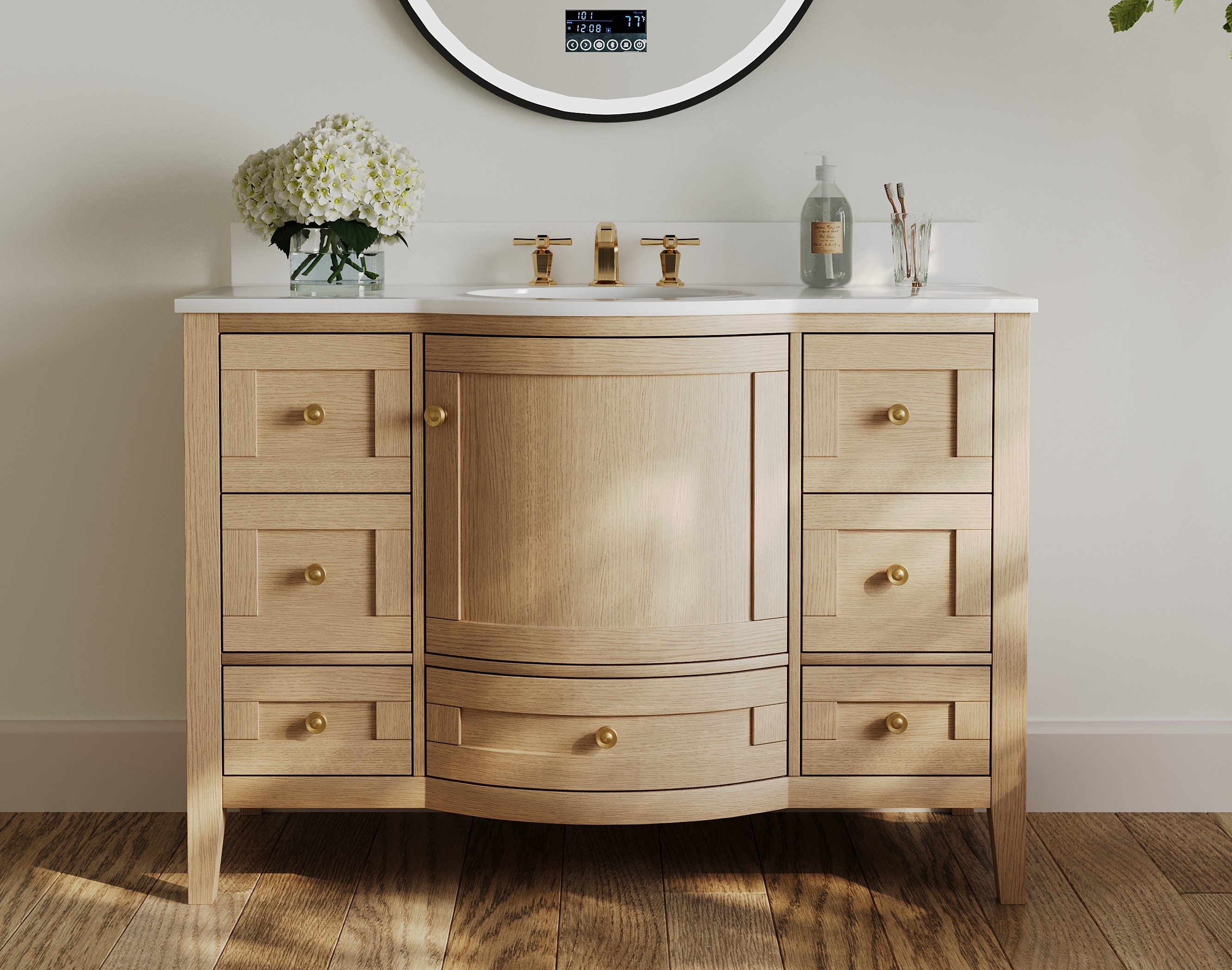 42 in. Bath Vanity in Oak with White Quartz Vanity Top and White Undermount Basin