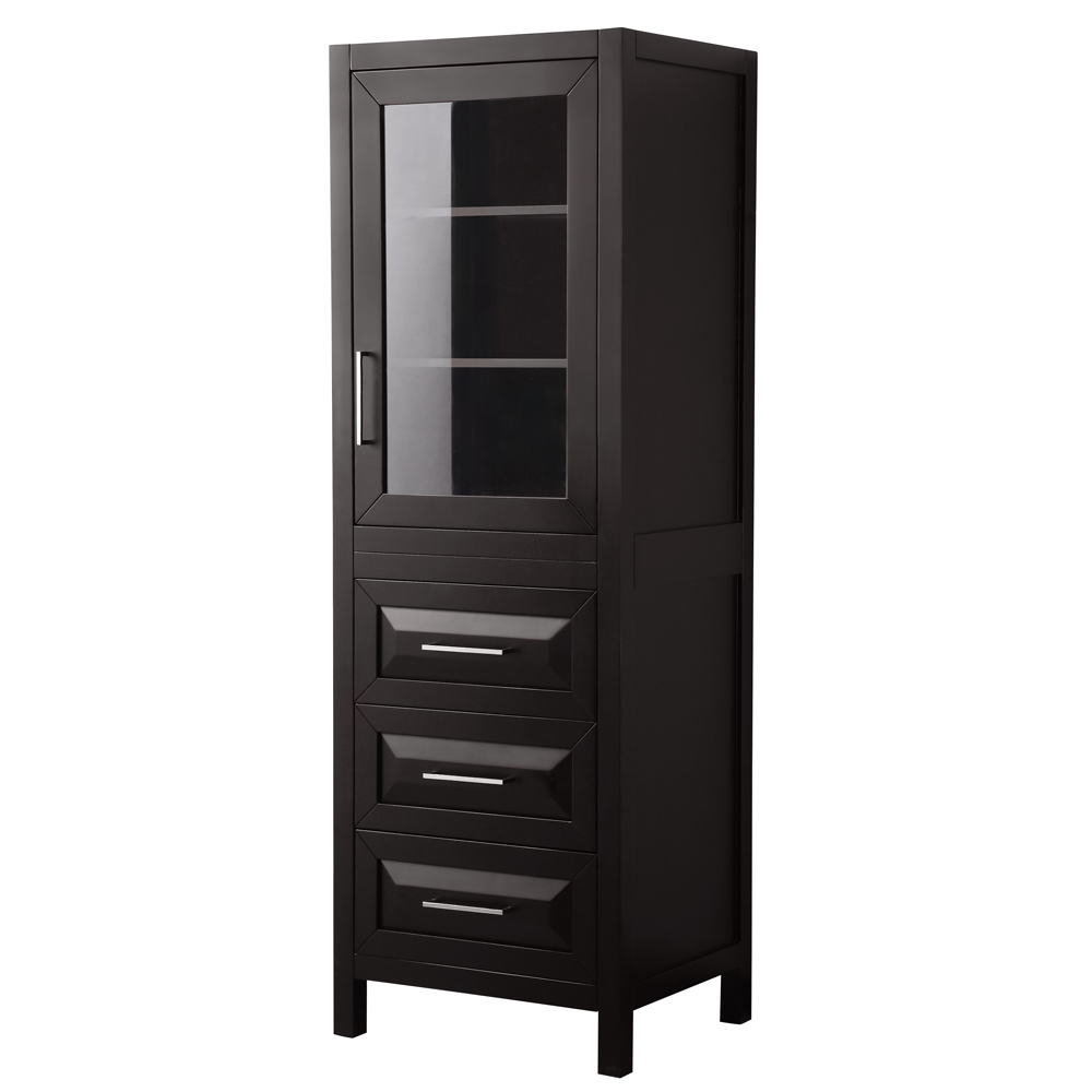 Linen Tower in Dark Espresso with Shelved Cabinet Storage and 3 Drawers