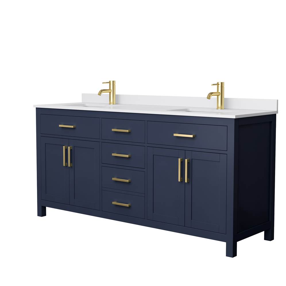 72" Double Bathroom Vanity in Dark Blue, Carrara Cultured Marble Countertop, Undermount Square Sinks, 3 Trim options  