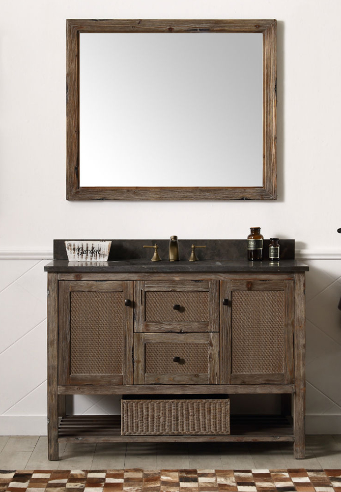 Dora Soo Collection 48" Solid Wood Sink Vanity With Moon Stone Top - No Faucet, Brown Rustic Finish