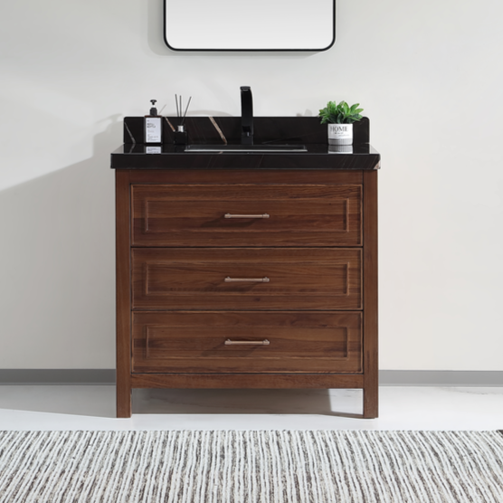 Issac Edward Collection 36" Ebony Sink Vanity Dark Finish with Thick Black Natural Top