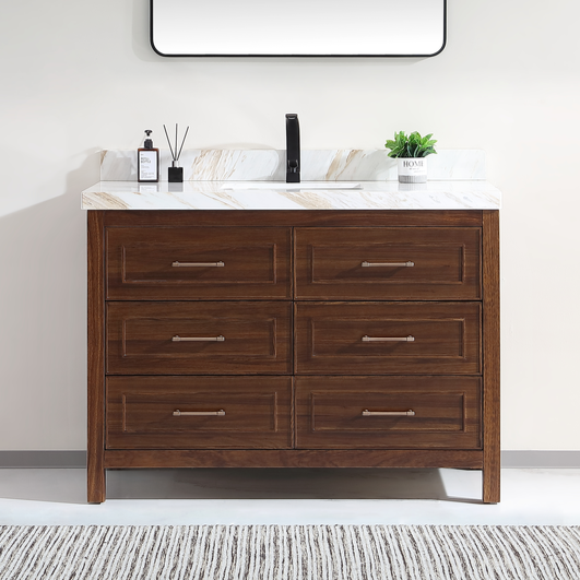 Issac Edward Collection 48" Ebony Sink Vanity Dark Finish with Thick White Natural Top