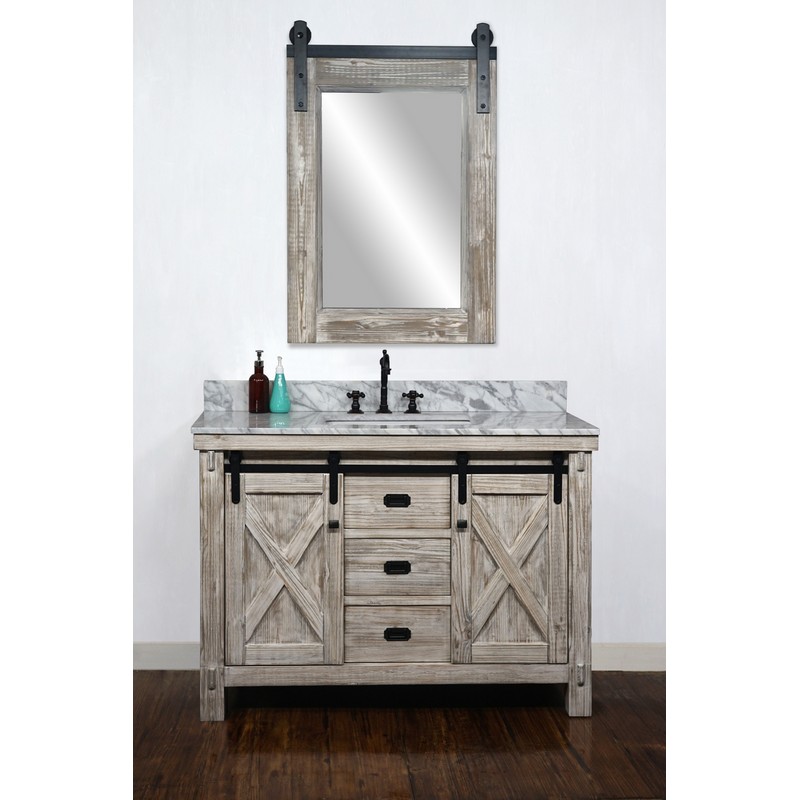 48 Inch Rustic Solid Fir Barn Door Style Double Sinks Vanity With Top Options -Driftwood or White Wash