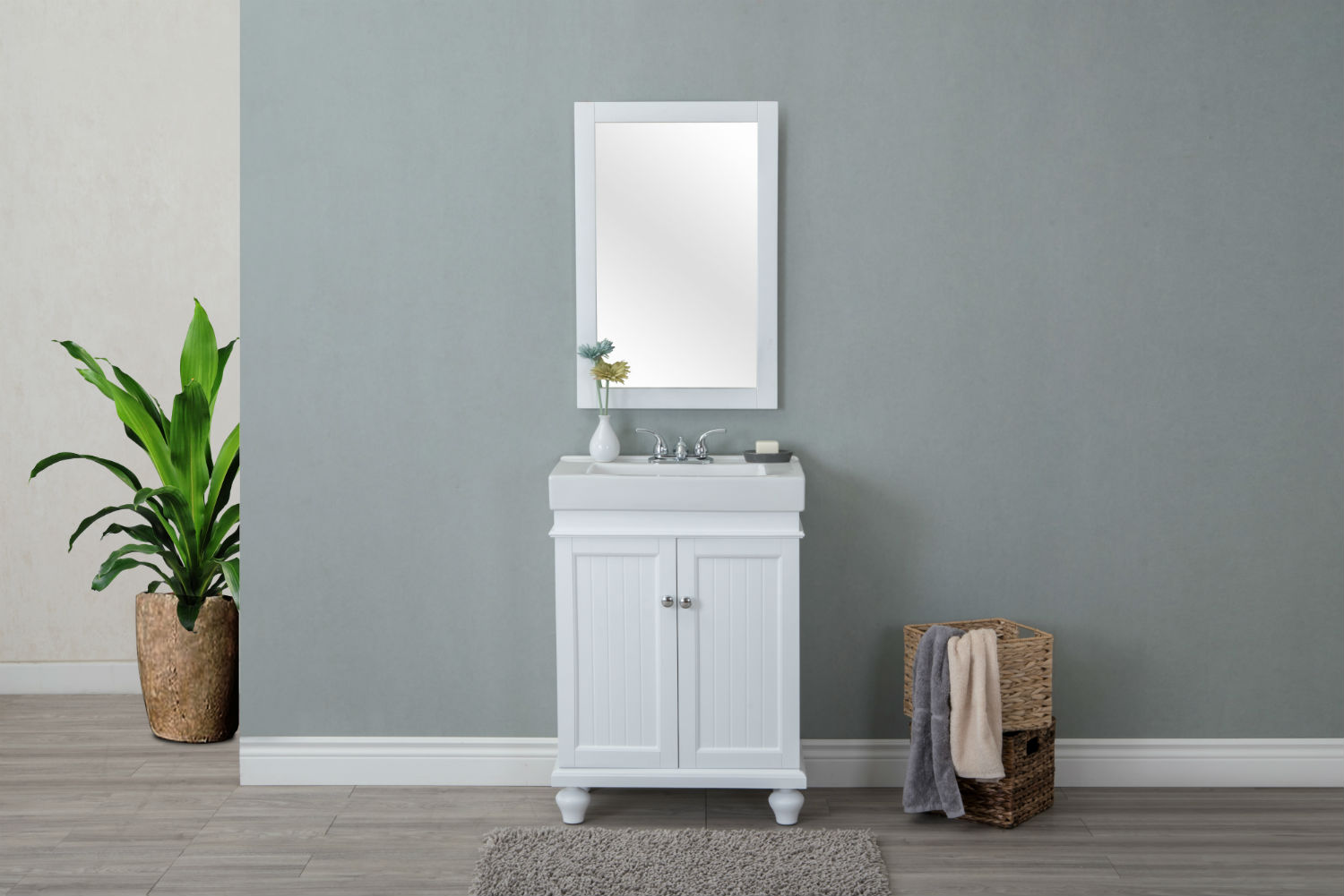 24" Matte White Bathroom Vanity & White Ceramic Top