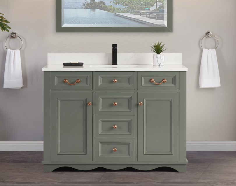 Issac Edward Collection 48" Pewter Green Finish Solid Wood Sink Vanity with Six Color Options