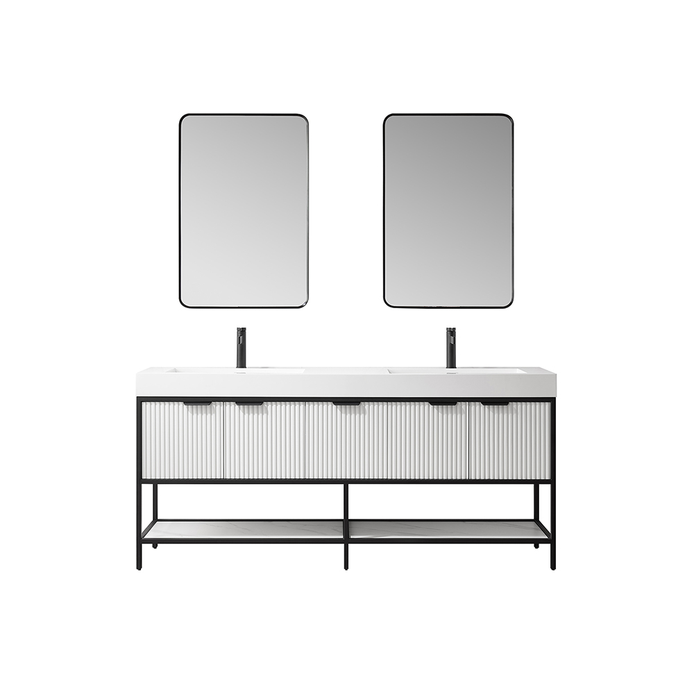 72" Double Sink Bath Vanity in White with One-Piece Composite Stone Sink Top