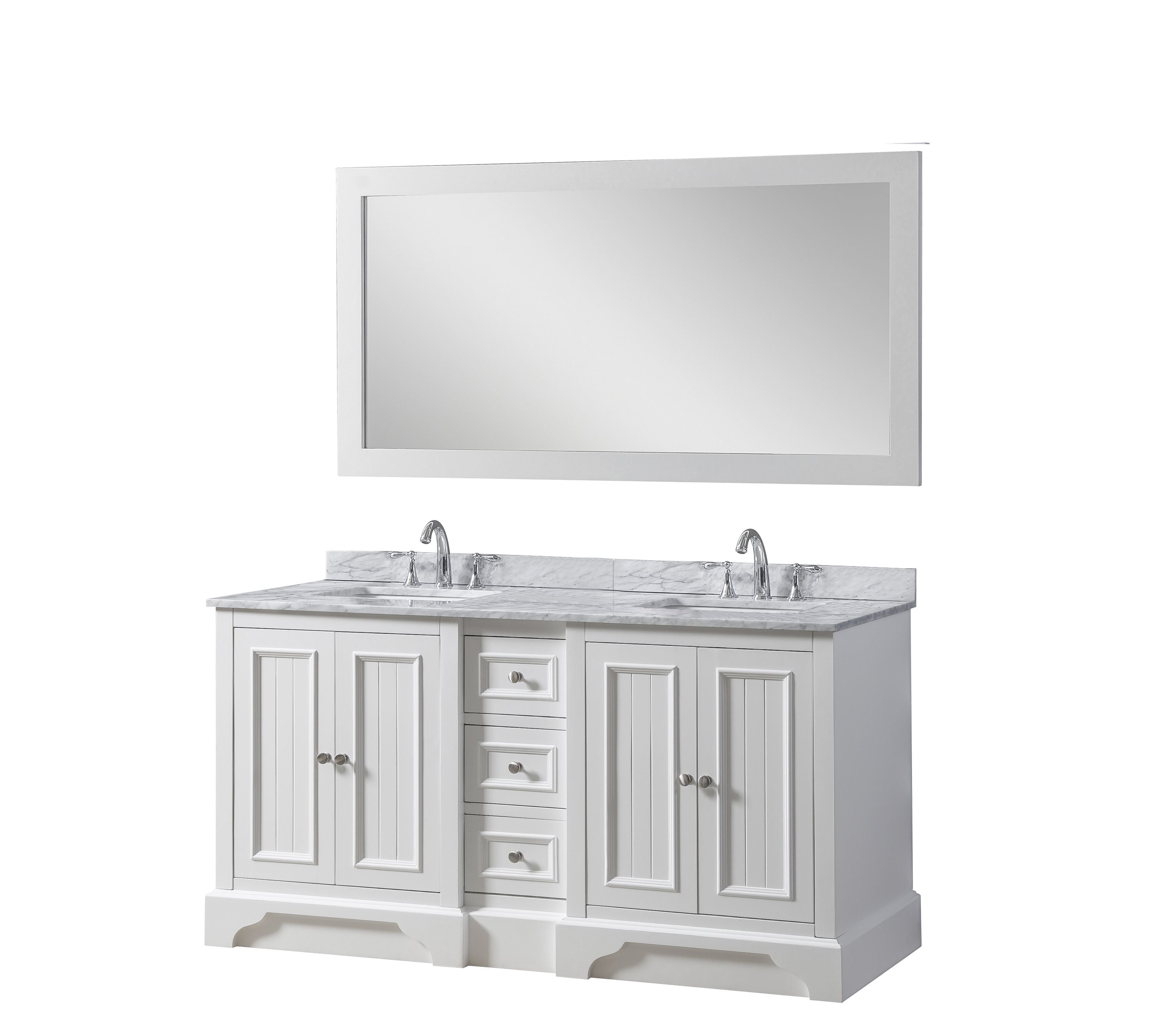 60'' Vanity in White with White Carrara Marble Top 