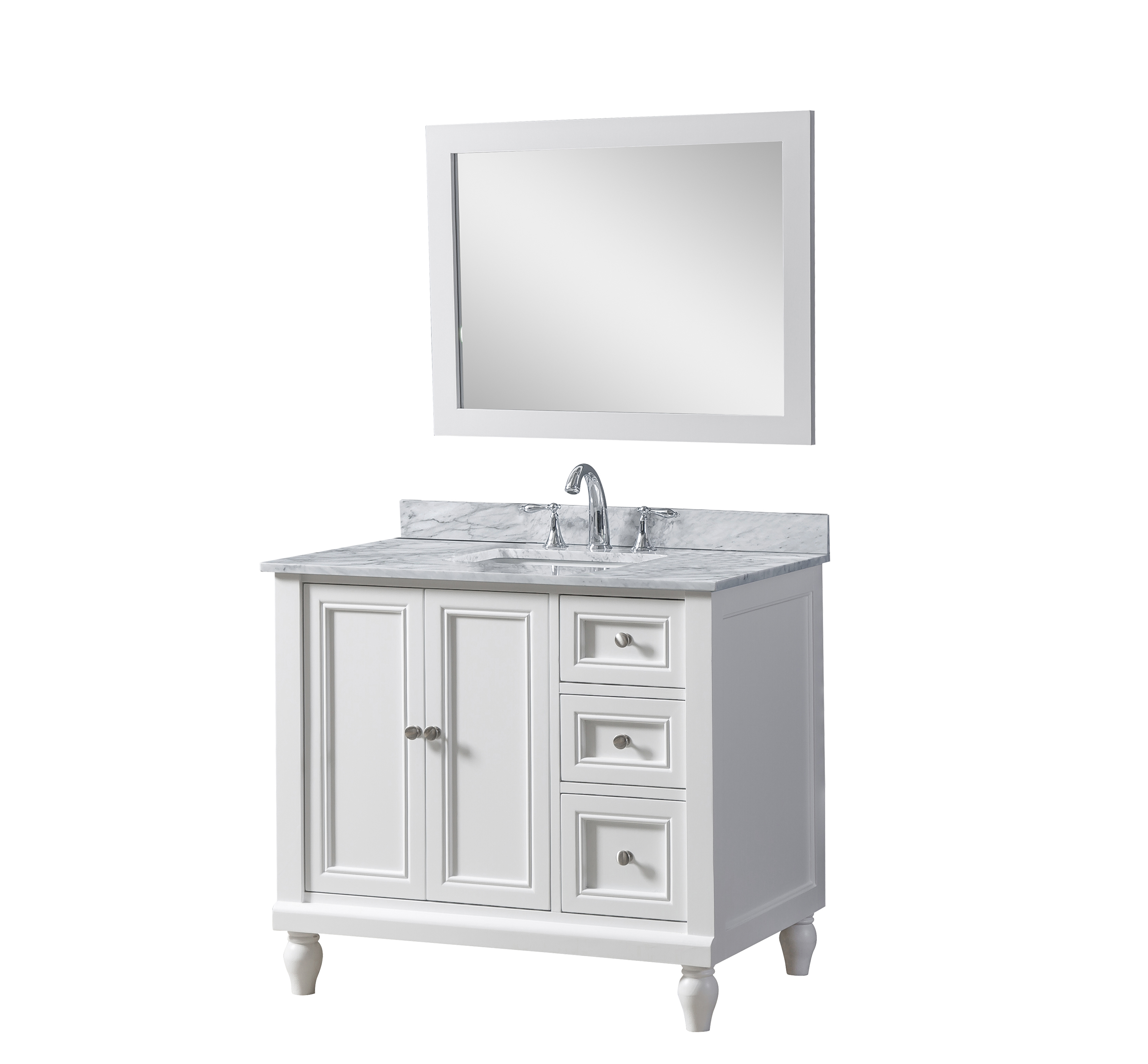 36" Vanity in White with White Carrara Marble Top 