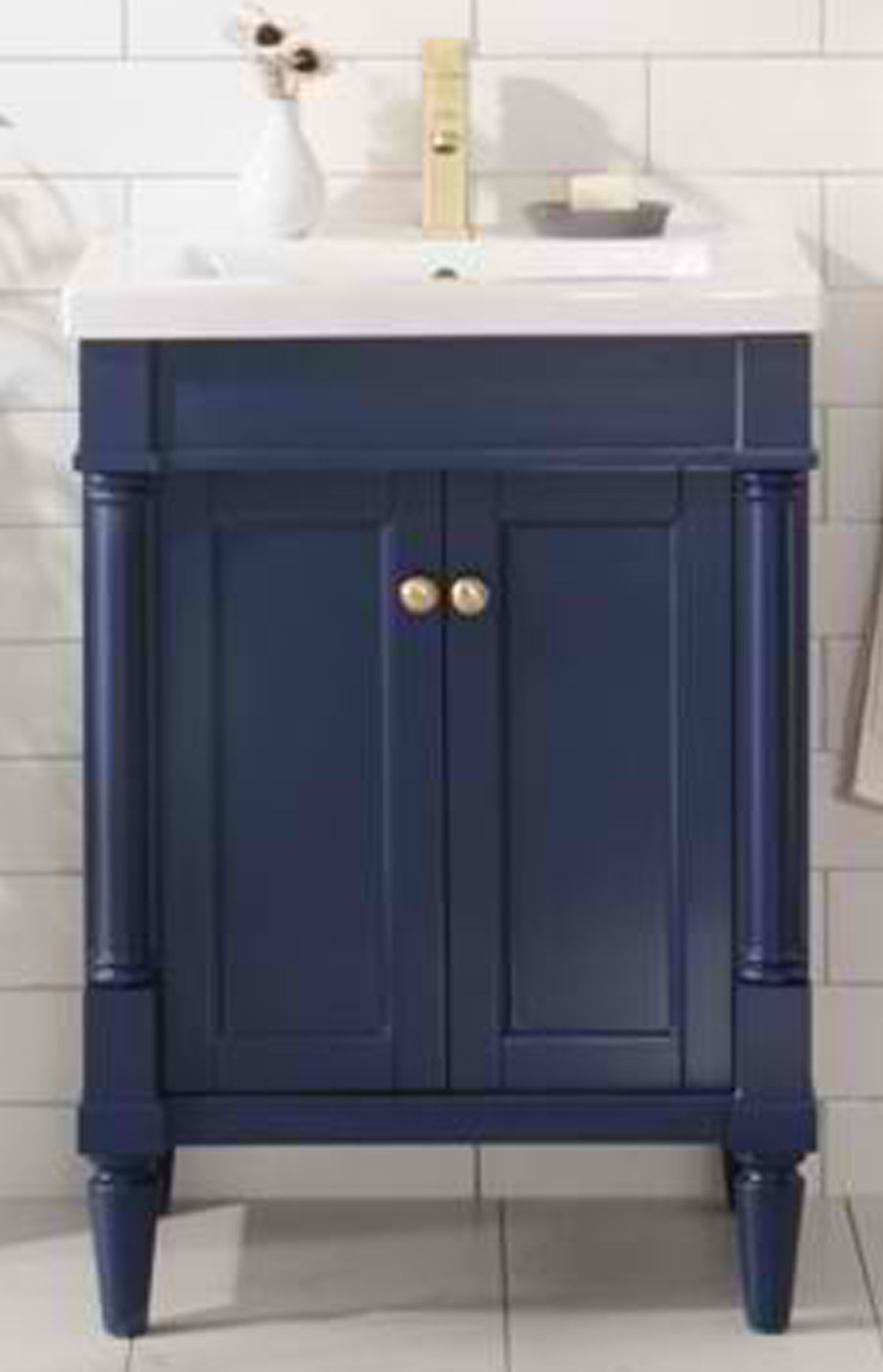24" Single Sink Bathroom Vanity Blue Finish in Ceramic Top and White Ceramic Sink with Color Options