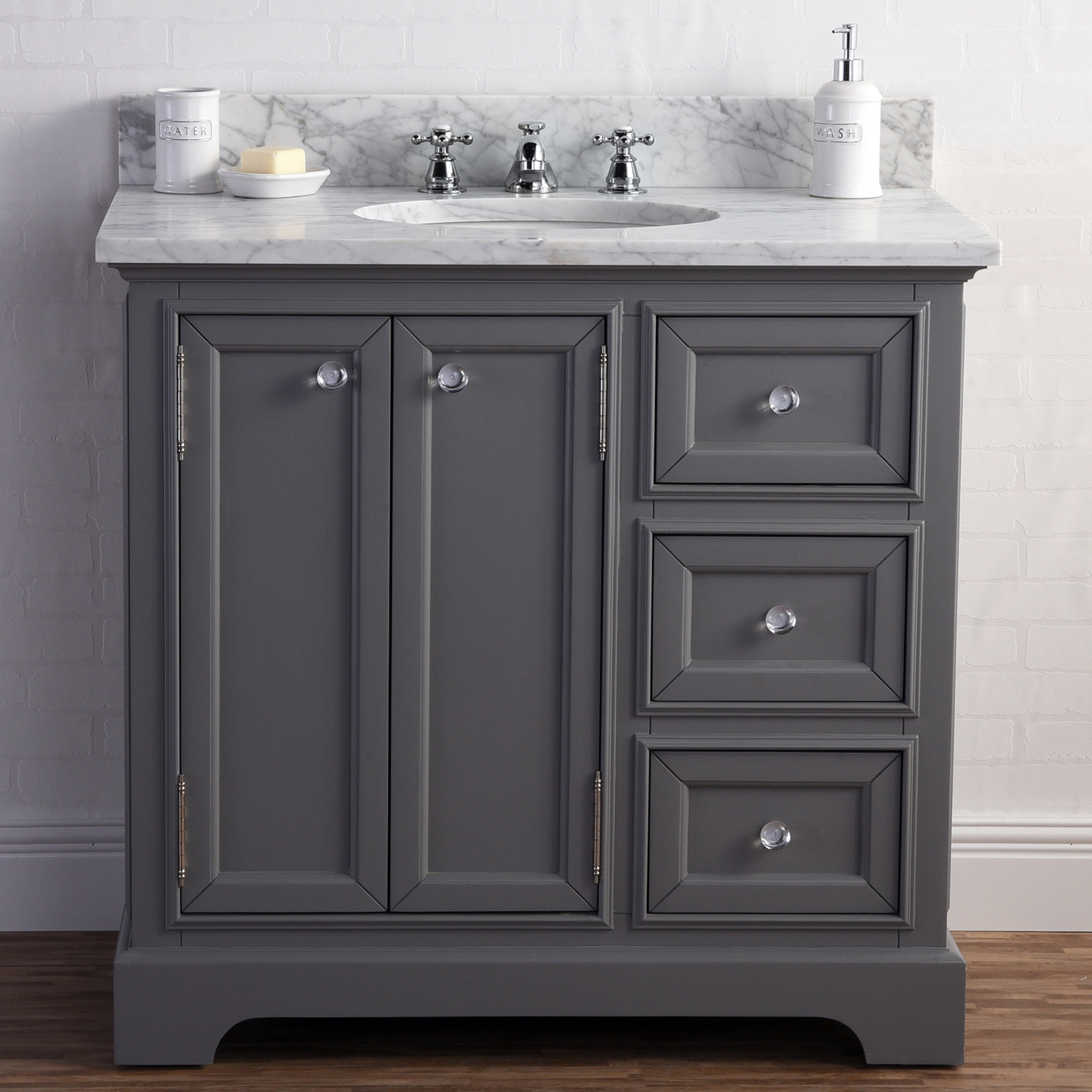 36" Wide Cashmere Grey Single Sink Carrara Marble Bathroom Vanity