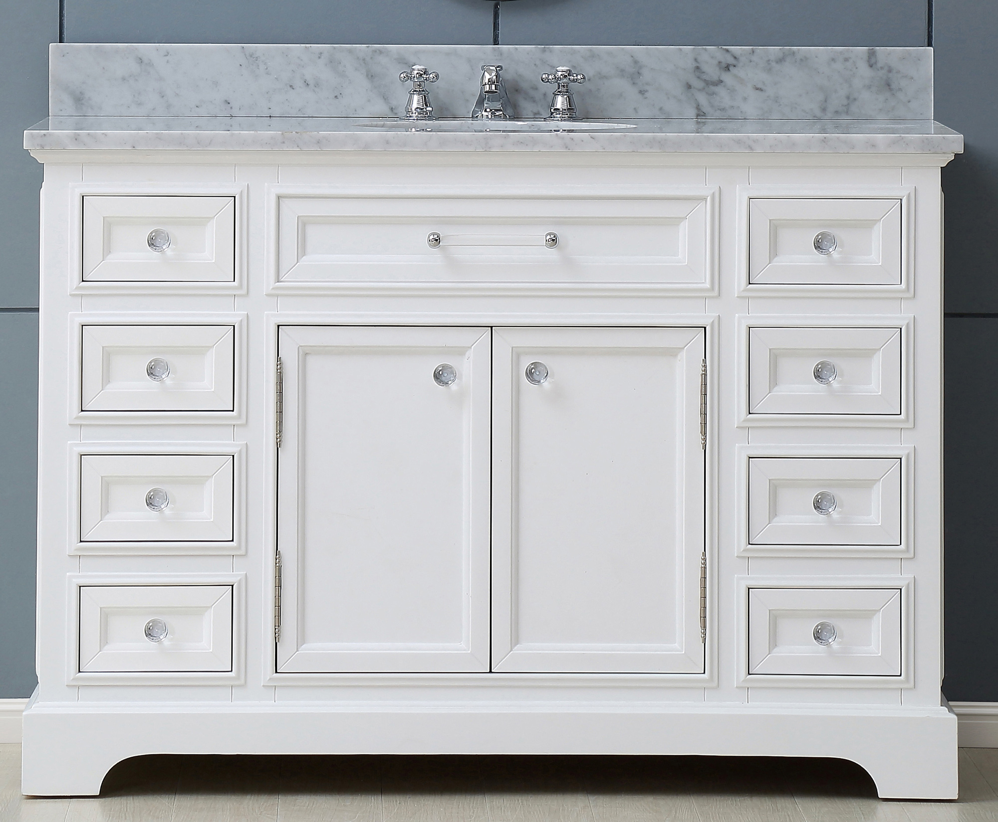 48" Pure White Single Sink Bathroom Vanity with Carrara White Marble Top