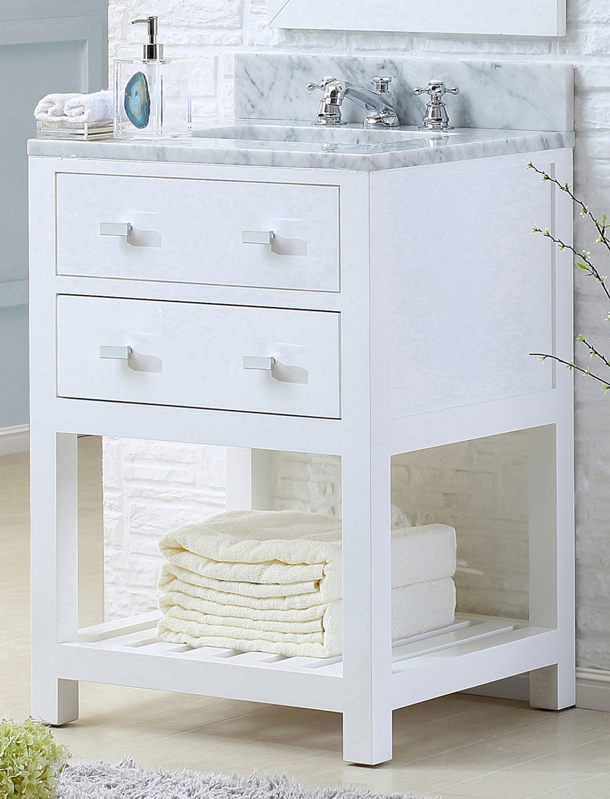 24" Pure White Single Sink Bathroom Vanity