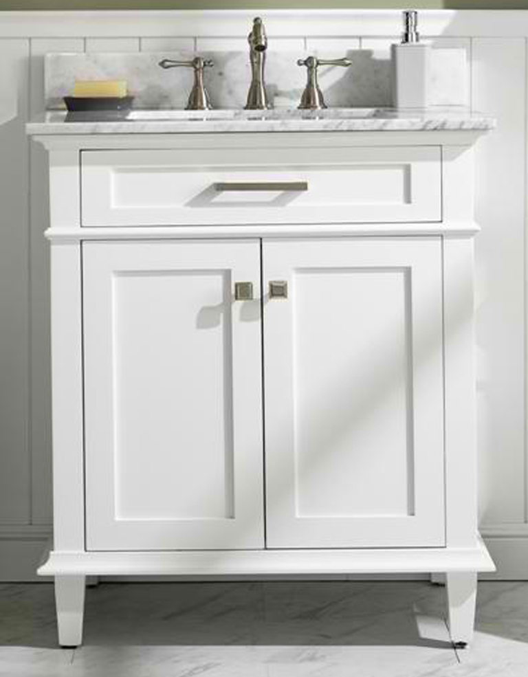 30" Single Sink Vanity Cabinet with Carrara White Top and Color Options