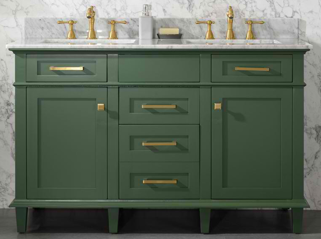 54" Double Sink Vanity Cabinet Vogue Green Finish with Carrara White Top