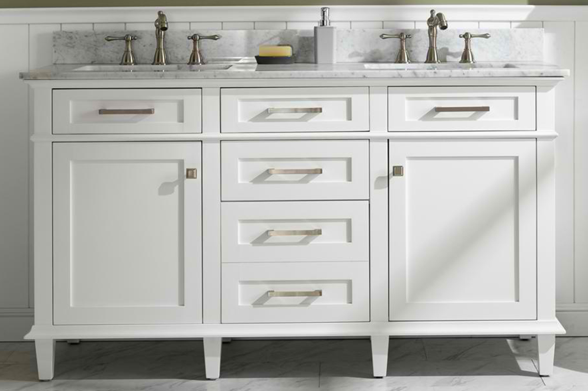 60" Double Sink Vanity Cabinet White Finish with Carrara White Top