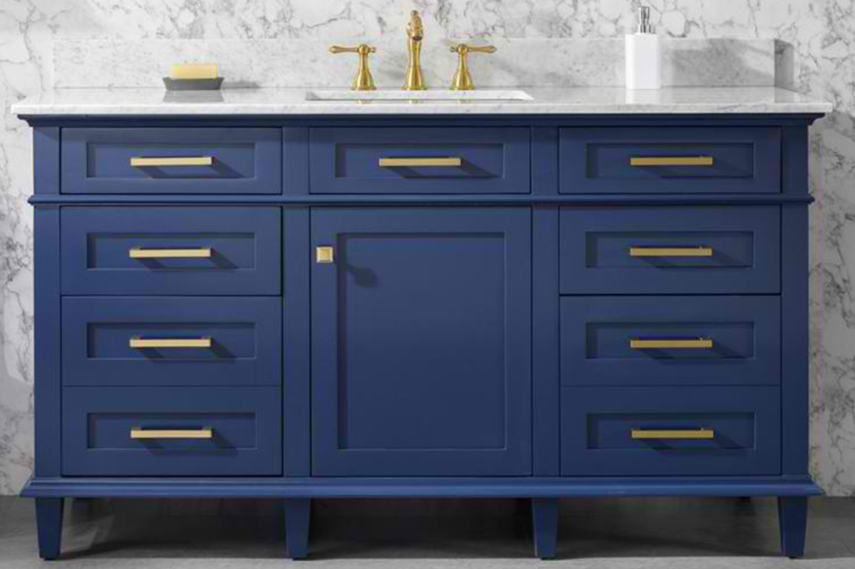 60" Single Sink Vanity Cabinet Blue Finish with Carrara White Top