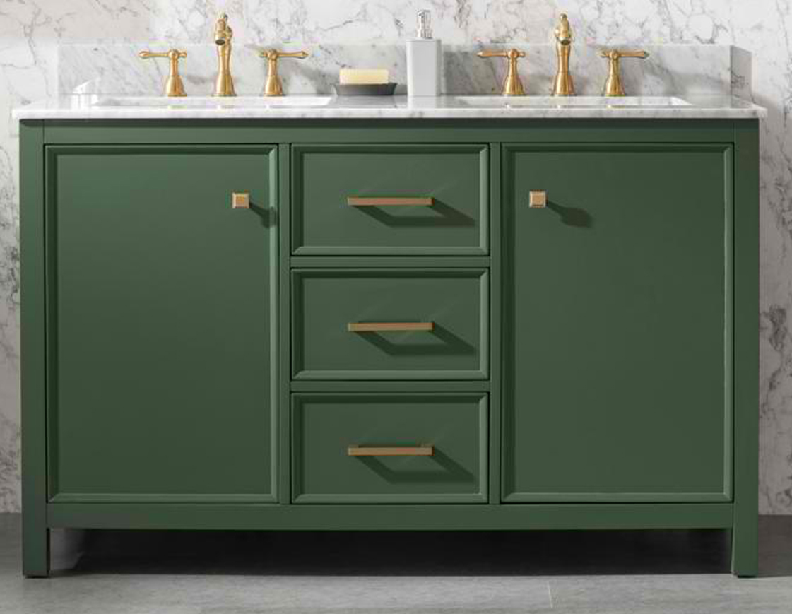 54" Vogue Green Finish Double Sink Vanity Cabinet with Blue Lime Stone Top
