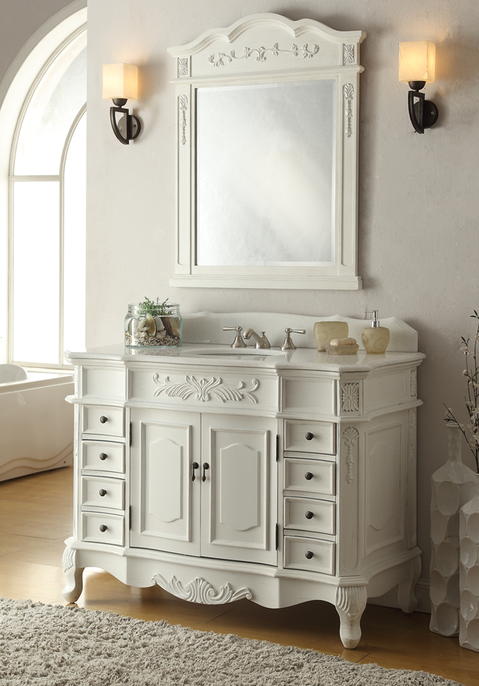 48 inch Adelina Antique White Bathroom Vanity Fully Assembled