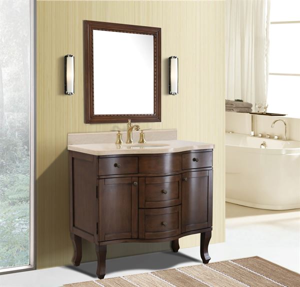 Traditional 38 inch Bathroom Vanity Cream Marble Countertop